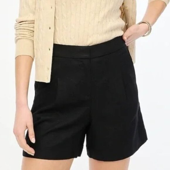 J. Crew Elastic Back Linen Blend Pleated Shorts Black Size 2 NWOT - Picture 1 of 7